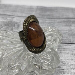 ARTISAN style brass faux gemstone faux amber big statement ring